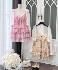 VÁY 2S HOA TẦNG BÈO, ÁO KHOÁC MỎNG XINH XỊN Q3T