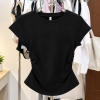 Áo thun cổ tròn nhúm eo cotton co giãn 4 chiều mềm mại, thoáng mát