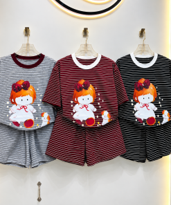 Set bộ kẻ đùi cộc tay búp bê kèm phụ kiện nơ siêu xinh