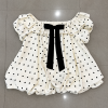 Áo Babydoll Nữ Chấm Bi Cổ Sen Bèo Nhún Nơ Đen – Áo Kiểu Trắng Vintage Hàn Quốc Nàng Thơ