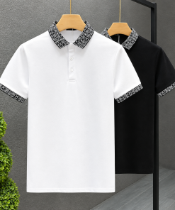 Áo Polo Nam Cổ Phối Họa Tiết Đen Trắng Tay Ngắn – Áo Thun Có Cổ Basic Thanh Lịch